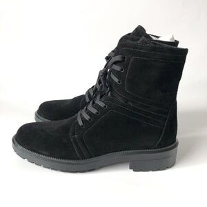 Aquatalia Luce Suede Boots Women's size 7.5 Black Combat Lug Sole